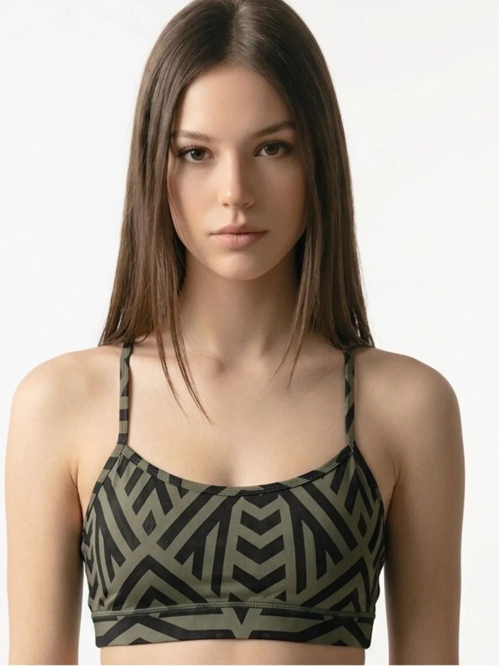 LULULEMON | Geometric Olive Green & Black Sports Bra Women’s Size 12